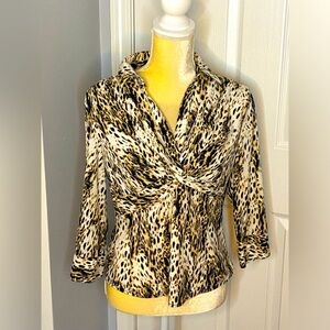 Alfani Faux Wrap Shirt in Animal Print